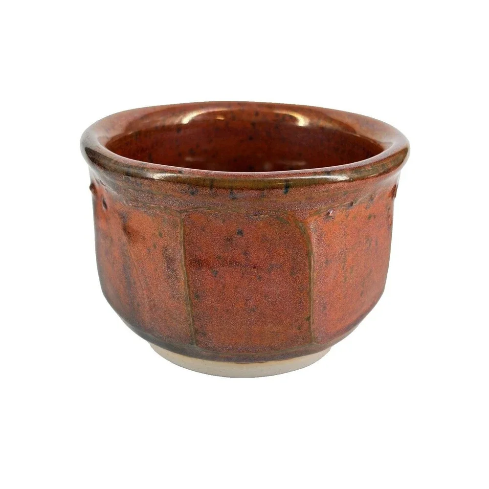 Studio Art Pottery Faceted Chawan Tea Bowl Copper glaze Bumblebee Signed